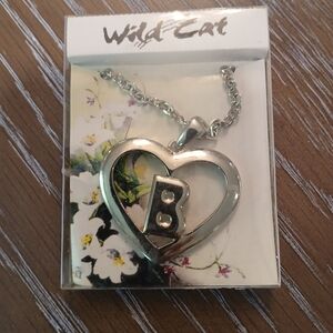 Wild Cat Silver Heart Initial Necklace